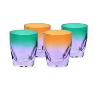 Krosno - Bicchieri da whisky 260 ml, set da 4 pezzi - Collezione Aurora - Dipinti a mano e decorati - Cristallo senza piombo - Per bourbon, rum e cocktail - Regalo - Arancione-Viola