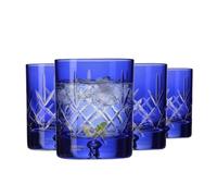 Krosno Bicchieri da Whisky Blu, set da 4 pezzi, 250 ml, Collezione Saga | Per whisky bourbon scotch e cocktail, Taglio blu, Vetro fatto a mano, Idea regalo