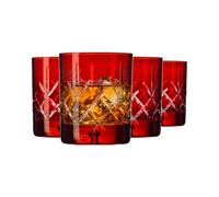 Krosno Bicchieri da Whisky Rossi, set da 4 pezzi, 250 ml, Collezione Saga | Per whisky bourbon scotch e cocktail, Taglio rosso, Vetro fatto a mano, Idea regalo