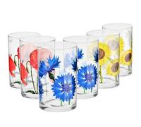 KROSNO Bicchieri per acqua e bevande, set da 6 x 250 ml, collezione di fiori polacchi, decorazione a mano, vetro decorativo con stampa floreale, fondo stabile, regalo e bevande estive