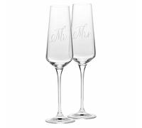 Krosno - Bicchieri per champagne e prosecco Mr & Mrs 180 ml - set da 2 pezzi - Realizzati a mano - Vetro di cristallo - Decorazione bianca opaca - Per matrimonio e regalo di coppia