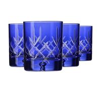 Krosno - Bicchieri per whisky, bourbon e scotch 250 ml - set da 4 pezzi - Collezione Saga - Vetro di cristallo - Realizzati a mano - Blu, incisi - Ideali come regalo