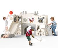 Krovtoy Scivolo per bambini 7 in 1, a tema alce natalizio con set da golf, scivolo per bambini da 1 a 3 anni (Alce- Beige grigio 7 in 1)