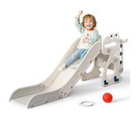 Krovtoy Scivolo per bambini, scivolo singolo con dinosauro con telaio a sfera, anello, attrezzatura per parco giochi con scivolo per bambini da 1 a 3 anni (Dinosaur-Beige grigio)