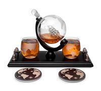 KROWN KITCHEN - Set di decanter per whisky. Include bicchieri da whisky, sottobicchieri e base in legno. Regalo perfetto per il papà. Per bourbon, scotch, liquori, ecc.