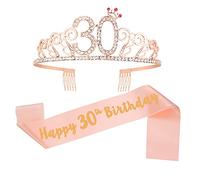KroY PecoeD 30 anni corona di compleanno sciarpa, rosa compleanno cintura e tiara per donna, diadema principessa felice 30th compleanno costume accessorio decorazione compleanno regalo