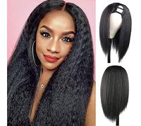 KRSI Parrucche dritte crespe con parte a U da donna, parrucca sintetica Yaki dritta riccia nera per capelli naturali a testa piena parrucca a forma di U con clip in parte a U parrucca 180 densità 1B