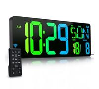 KRSTIR - Orologio da parete digitale grande con telecomando, display LED grande da 41,9 cm, timer conto alla rovescia e in avanti, luminosità regolabile, sveglia con giorno/data/temperatura per casa