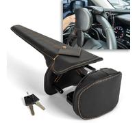 Krtopo Artiglio per Volante con Doppia Protezione Antifurto - Bloccasterzo per Auto con Blocco Universale Regolabile Rivestimento in Pelle e 2 Chiavi Nero - Per Auto Camper SUV Camion