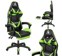 Krüger&Matz Warrior Sedia da Gaming, PVC e Pelle PU, Nero-Verde, Jeden rozmiar