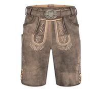 Krüger Pantaloni corti da uomo, in pelle, modello Mailo con cintura, lunghezza al ginocchio, art. 969268-0-0071, marrone, 56