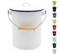 KRÜGER Pattumiera con coperchio - Pattumiera in acciaio con rivestimento smaltato e manico in legno - superficie resistente al taglio e ai graffi - durevole e versatile (3 litri, bianco)