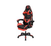 Kruger & Matz Poltrona da gioco modello GX-150 KM0790-R Poltrona con poggiapiedi retrattile, cuscino con funzione massaggio, morbida ecopelle, ruote in gomma, colore nero e rosso