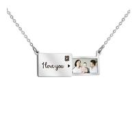 krui Ciondolo A Forma di Busta con Lettera d'Amore, Collana Personalizzata in Acciaio Inossidabile, Regalo Personalizzato con Ritratto di Animale Domestico (Argent,Image avec texte)