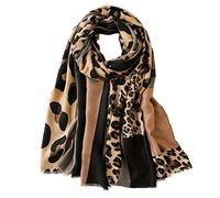 KRUIHAN Sciarpa a Scialle con Motivo Leopardato - Pashmina Scialli Stole per le Donne Stola Morbide Grande Foulard Eleganti Estate Invernale Sciarpe per Matrimoni Feste Spiaggia (Stile A/Marrone)