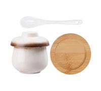 Krujecnt Pentola In Ceramica Per Stufati,Pentola In Porcellana Da 250 Ml Con Coperchio E Cucchiaio | Noodle da Cucina per Cottura a Vapore,Per Zuppe Di Uova E Verdure, Dolci E Antipasti