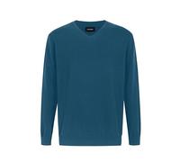 Krumba Maglione da uomo taglie forti: pullover a maniche lunghe oversize con scollo a V in cotone, Blu denim , 6XL
