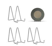 Kruodop Confezione da 3 supporti per piatti da esposizione, supporto per piatti da 10 cm, supporto per cornice in metallo per libri, immagini, cavalletto fotografico, arte da tavolo, argento