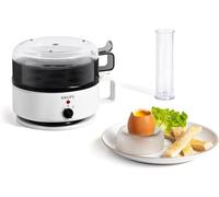 Krups Ovomat EG230115 - Bollitore per uova, fino a 7 uova, funzione di cottura e mantenimento in caldo, con misurino d'acqua con tagliuova, segnale acustico, colore: Bianco/Nero