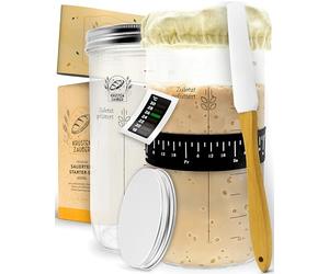 KRUSTENZAUBER 2 x set di base per lievito naturale, 2 x 1000 ml, con spatola e termometro, accessori per la cottura del pane, vetro lievitato, fermentazione, kit di avviamento Sourdough, vetro per