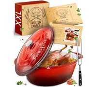 KRUSTENZAUBER 37,5 cm Rostiera in Ghisa con Coperchio, Adatta al Forno, Include Forchetta per Carne - Grande Bräter da 10 l per Oca - Idoneo Top XXL, Cassettone per Cottura Lenta a Induzione Ovale