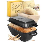 KRUSTENZAUBER Casseruola in ghisa con coperchio, adatta al forno [incl. cestino per la lievitazione] - 28 cm di lunghezza - ideale come stampo da forno, cottura a induzione, pentola per pane