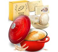 KRUSTENZAUBER Pentola in Ghisa Con Cestino per Lievitazione - Smaltata di Alta Qualità 26 cm - Ideale per Cuocere il Pane e Accessori da Forno