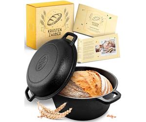 KRUSTENZAUBER Pentola in ghisa con coperchio - 26 cm Dutch Oven come teglia in ghisa o pentola per pane - Cast Iron Pot come pentola di alta qualità con ricette
