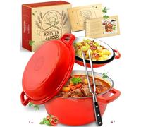 KRUSTENZAUBER Pentola in ghisa con forchetta per carne, di alta qualità, 26 cm, adatta al forno, ideale per arrosti con coperchio, pentola a induzione, smaltata, cast Iron
