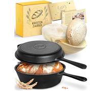 KRUSTENZAUBER Pentola in ghisa da 26 cm, con cestino per la fermentazione, robusta pentola per il pane per cuocere - ideale per il pane con coperchio, padella in ghisa, accessori, padella