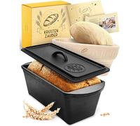 KRUSTENZAUBER Stampo per pane con coperchio incluso cestello per lievitazione - Robusta teglia da 28 cm in ghisa - Ideale come stampo per casse, stampo per pane tostato, forma per pane, accessorio per