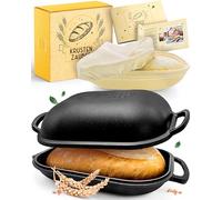 KRUSTENZAUBER Stampo per pane da 40 cm con coperchio in ghisa con cestello per lievitazione - Robusta pentola in ghisa - ideale per pane fatto in casa, pentola in ghisa, cast iron pot