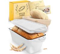 KRUSTENZAUBER Teglia per pane in ghisa con coperchio e cestello per | Stampo rettangolare in ghisa come accessorio per il pane con cestino per la fermentazione e istruzioni per il pane a base di