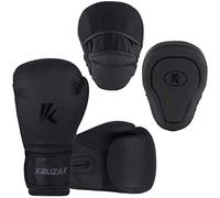 Kruzak Guanti da boxe neri opachi e guanti da messa a fuoco, set per kickboxing e allenamento Muay Thai, MMA, set fitness con tappetini per arti marziali e karate, nero opaco, 350 ml