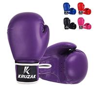 Kruzak Guantoni da boxe in tinta unita per sparring, kickboxing, muay thai, arti marziali e combattimenti MMA, per uomini e donne, guanti da allenamento e messa a fuoco (viola, 283,5 g)