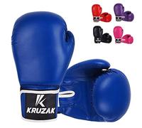 Kruzak Guantoni da boxe in tinta unita per sparring, kickboxing, muay thai, arti marziali e combattimenti MMA, per uomini e donne, guantoni da allenamento e messa a fuoco (blu, 14 once)