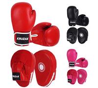Kruzak - Set di guanti e guanti da boxe in tinta unita, per kickboxing e Muay Thai, MMA, kit fitness con cuscinetti per arti marziali e karate (rosso, 340 g)