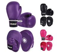 Kruzak - Set di guanti e guantoni da boxe per kickboxing e Muay Thai MMA - Kit fitness con cuscinetti per arti marziali e karate - Viola - 453,6 g