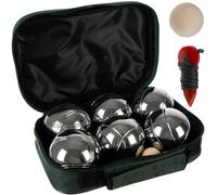 KRUZZEL Boule Set con 6 palline e accessori incisi - Petanque gioco con sfera di legno, metro a nastro e borsa per il trasporto - attività all'aperto con motivi incisi custodia 23440