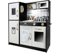 KRUZZEL Cucina giocattolo per bambini, accessori in legno, pentole con luce, 22116, colore: nero/nero