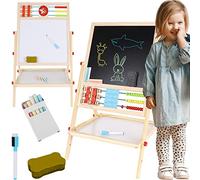 KRUZZEL Lavagna in Legno,Cavalletto per Disegno,Lavagna per Bambini Multiattività Disegno e Rotolo di Carta, magnetici Bonus