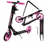 KRUZZEL Monopattino pieghevole per bambini da 8 anni fino a 100 kg, ruote da 200 mm, altezza regolabile 87 - 92 - 98 cm, monopattino rosa con freno a pedale e portabottiglie, telaio in alluminio 25628