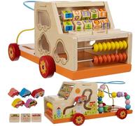 KRUZZEL Selettore giocattolo in legno 7 in 1 auto con abacus numeri, set di stampi montessori giocattolo educativo per bambini 22652