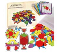 KRUZZEL- Set di Puzzle Montessori con Figure Geometriche Colorate 155 Pezzi - Giocattolo Educativo e Creativo per Bambini - Tasselli in Legno Ispirazione Tangram - 24 Schede Guida