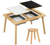 KRUZZEL Tavolo Sensoriale in Legno di Faggio XL con 2 Vaschette Rimovibili & Piano Reversibile Bianco/Lavagna, Set con Sedia - Per sabbia, acqua, disegno e costruzioni - Bambini 3 51,5×52×72 cm