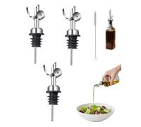 KRVNTH Dosatore Olio e Cocktail 3 Pezzi | Beccuccio Automatico Anti-Goccia per Bottiglie di Olio, Aceto e Liquori | Con Spazzola di Pulizia per Bar e Cucina
