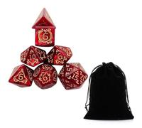 KRVNTH Set Completo Dadi Poliedrici D&D da 7 Pezzi Rossi con Sacchetto Velluto, per Dungeons & Dragons, Pathfinder e Giochi di Ruolo.