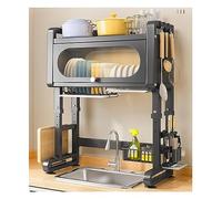 KRXSOBNV Cestello scolapiatti, for bancone della Cucina in Acciaio Inossidabile, Altezza Regolabile su 3 Livelli, scolapiatti salvaspazio for(97x30cm)