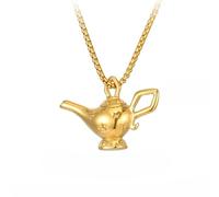 KRXSOBNV Collana in acciaio al titanio, Collana con ciondolo a forma di lampada Aladino portafortuna, collana catena pendente a del genio in acciaio inossidabile(Gold)