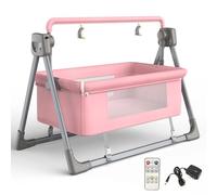 KRXSOBNV, Culla multifunzionale for dormire insieme, lettino convertibile da comodino, pieghevole neonati, culla bambini con telecomando musicale Bluetooth,Pink ，Lit bébé(Pink)